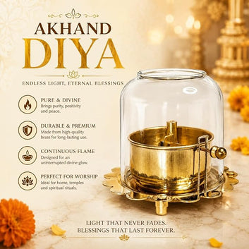 Akhand Diya Lamp with Adjustable wick & Glass