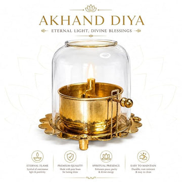 Akhand Diya Lamp with Adjustable wick & Glass