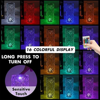 Crystal Lamp,16 Color Changing Rose Crystal Diamond Table Lamp,USB Rechargeable Touch Bedside Lamp Night Light with Remote Control, for Bedroom Living Room Party Dinner Decor